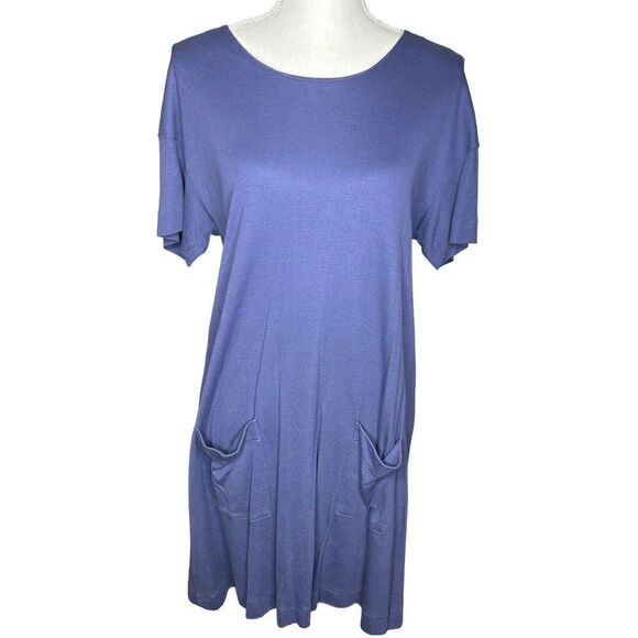 Lacoste Purple Gray Shift Dress Lounge Kaftan 38 Scoop Neck Button Back NWT $185 - Picture 1 of 5